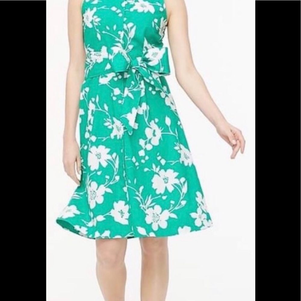 NWT- J Crew Sleeveless Tie-Waist Florence Floral ShirtDress, Green, Size 0